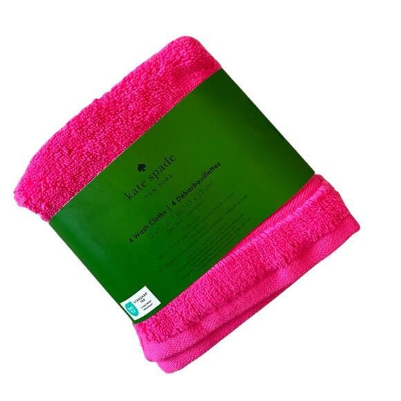 KATE SPADE Set of 4 Hot Pink Cotton Wash Cloths 13x13 NEW - Picture 3 of 9